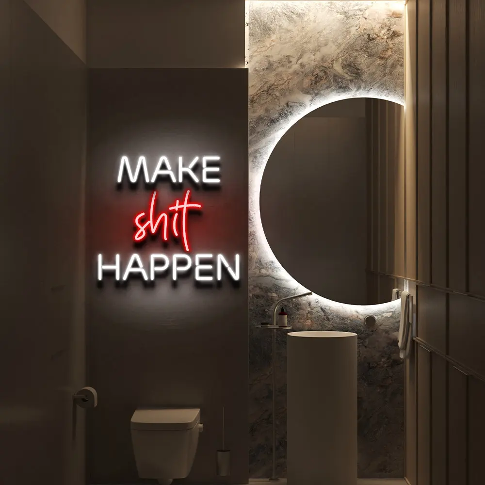 Make shit Happen Neon Sign, Funny Bathroom Decor, Personalized Bathroom Sign, Bathroom Neon Led,Toilet Wall Hanging