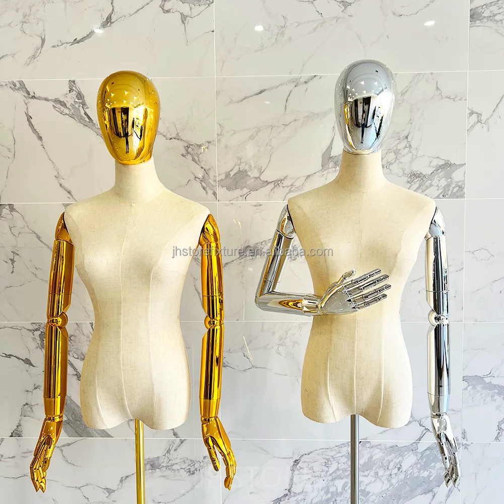 Hersteller Goldfarbe verstellbare realistische weibliche Halbkörper-Schaufensterpuppe weiblich für Luxus-Bekleidungsgeschäft
