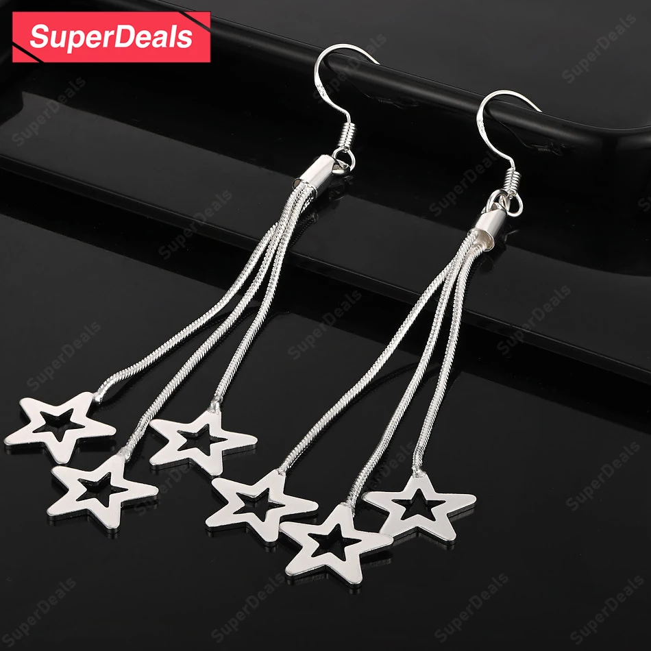 

SuperDeals 925 Sterling Silver Star Drop Earring Exquisite Cute Jewelry Women Wedding Birthday Party Gift Temperament Earrings