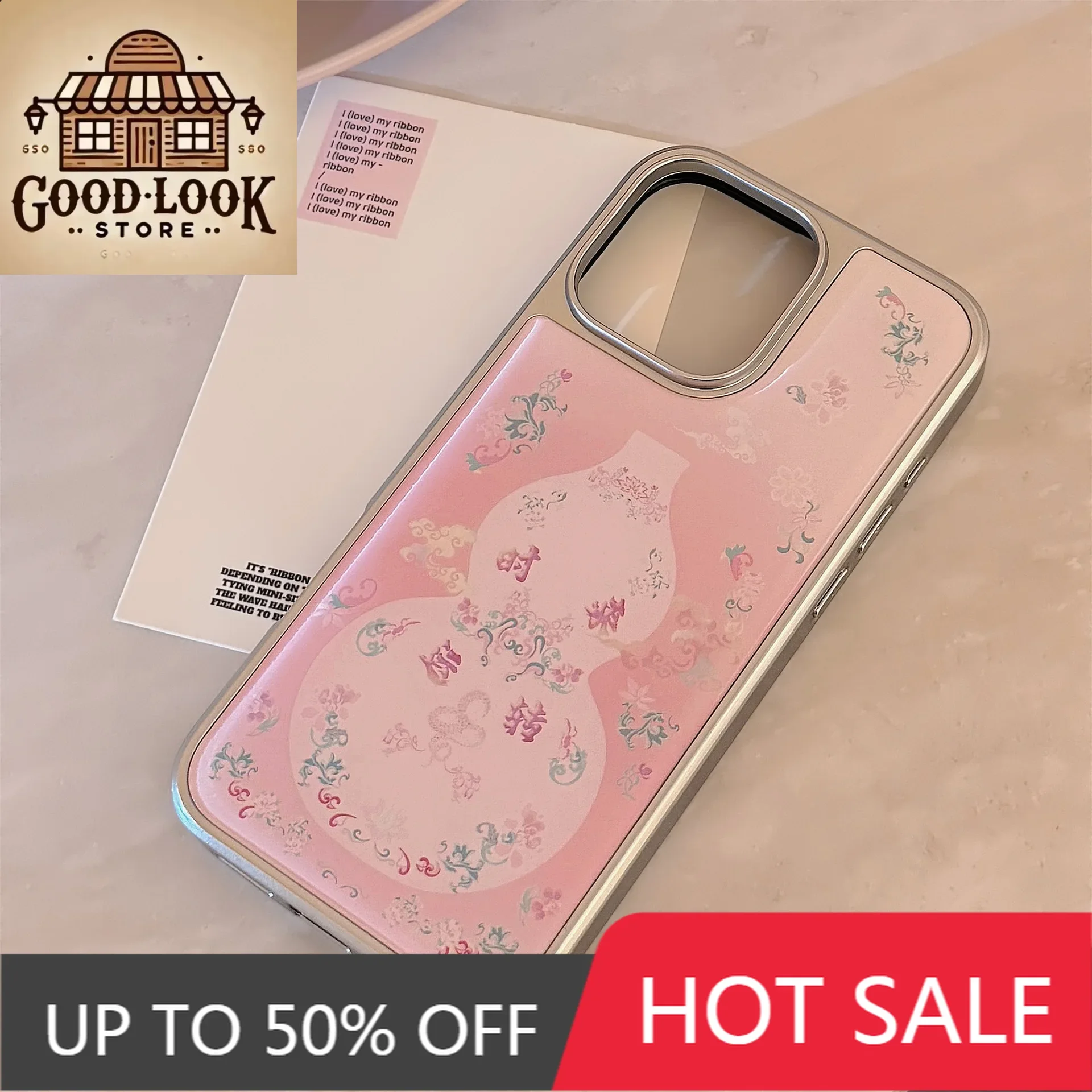 Ancient Chinese Style: Pink Gourd Printed iPhone Phone Case, Classic Oriental Beauty iPhone 16 Pro case for 16 15 14 13 12 11