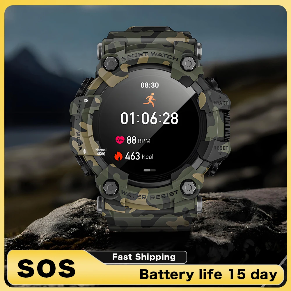 

New Sports Smart Watch Men 100+ Sports Outdoor Fitness Compass Heart rate BT Call Waterproof Smartwatch For iOS Android