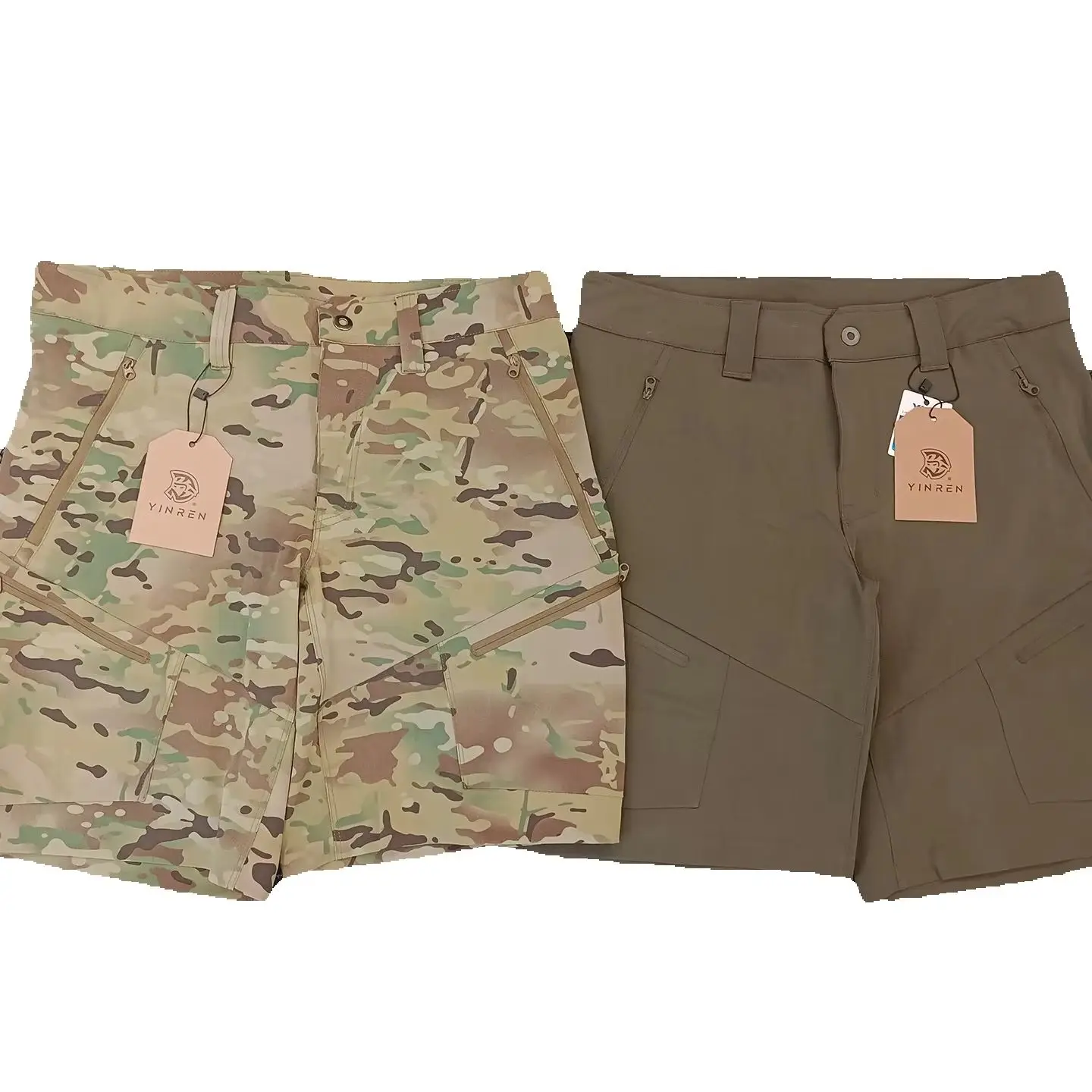 Men's Flame Camouflage Cargo Shorts Non-belted Orange Peel 4-Way Stretch Hiking Work Shorts