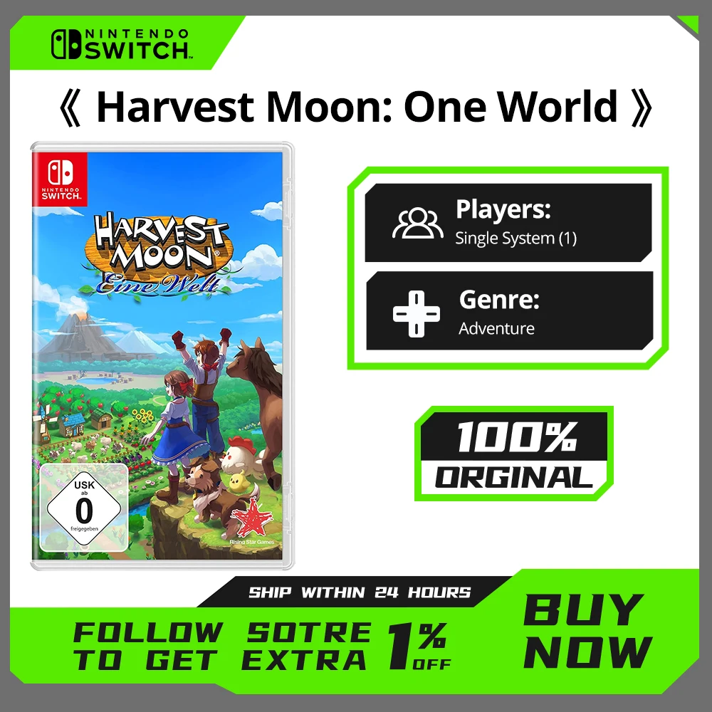 نينتندو سويتش - هارفست مون ون وورلد - عروض الألعاب 100% بطاقة الألعاب المادية الأصلية RPG Genre للتبديل OLED