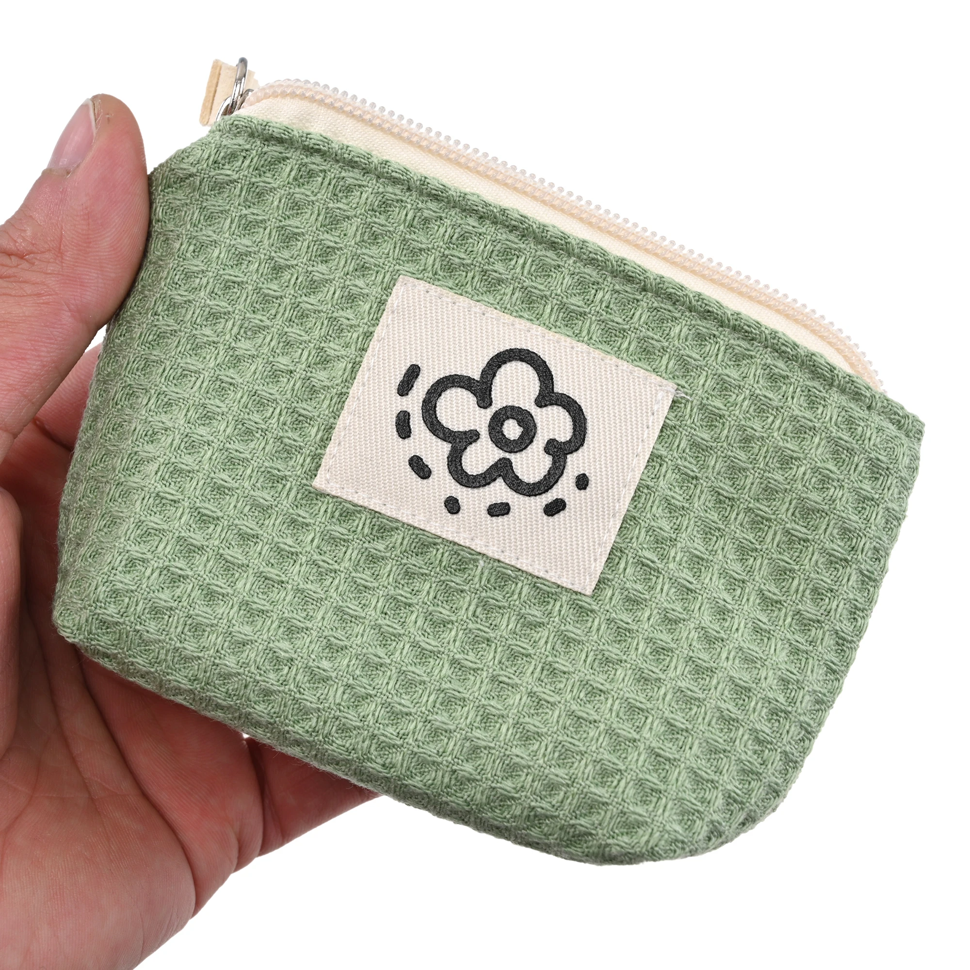 Women's Small Matcha Green Makeup Bag Portable Coin Purse Commuter Lipstick Headphones Storage Bag Double Canvas Chain Key Case