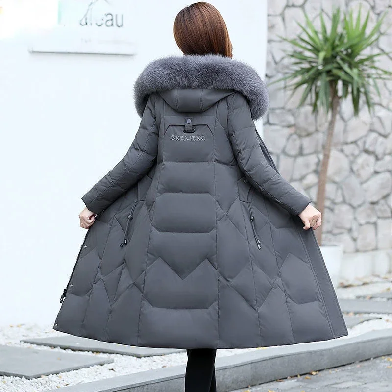 Women's Padded Jacket 2024 Winter Women's Cotton Jacket Fur Collar Thicken Warm Parkas Coats Female Pure Color Long Coats