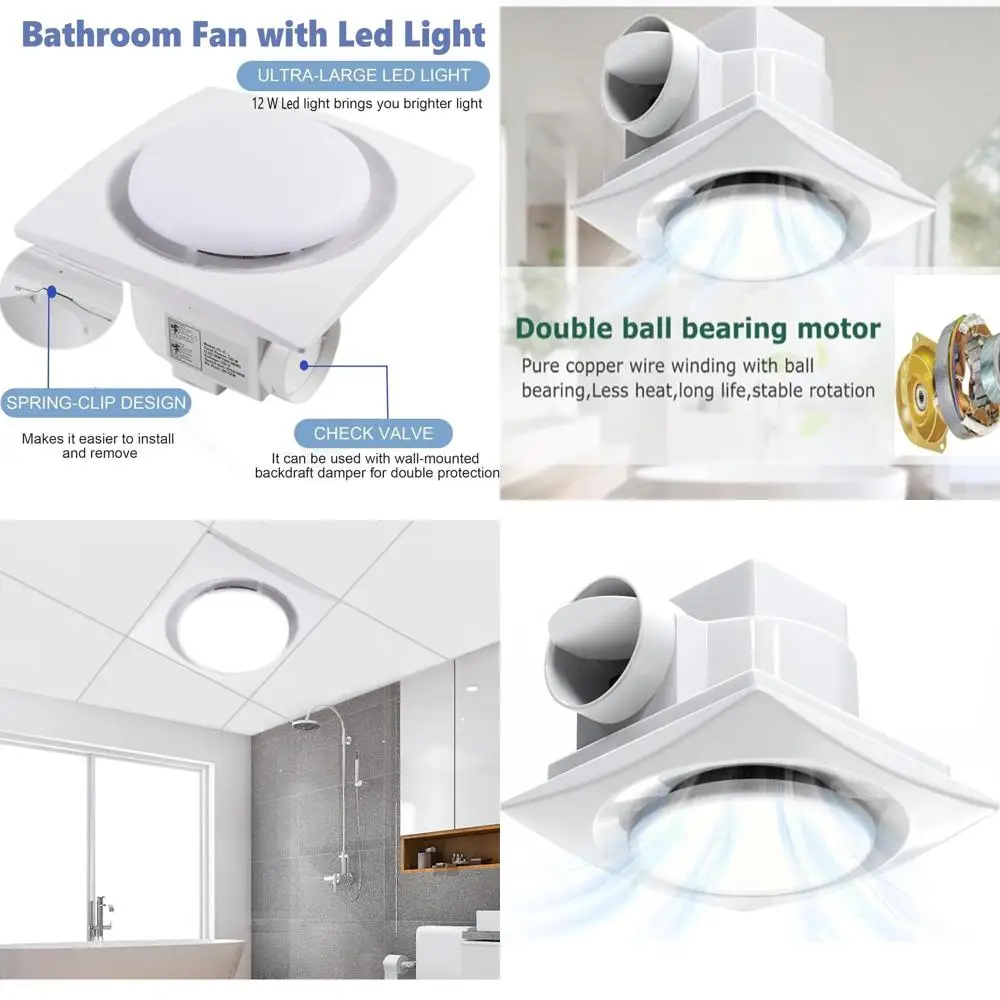 

9.6 6000K LED Bathroom Exhaust Fan with Light, 12W, 90 CFM, 1.0 Sones, 110V Ceiling Mount for Shower, Home, Office