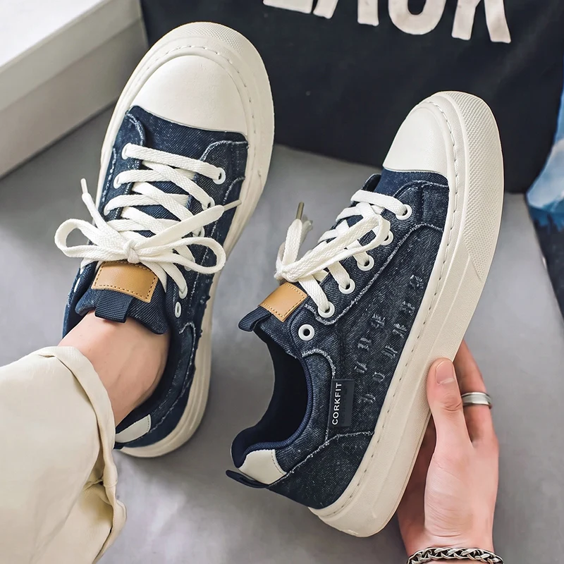 Men Thick Sole Anti-slip Breathable Casual Shoes,Low Top Canvas Skate Sneakers, All-match Commute Sports Footwear For Daily Wear