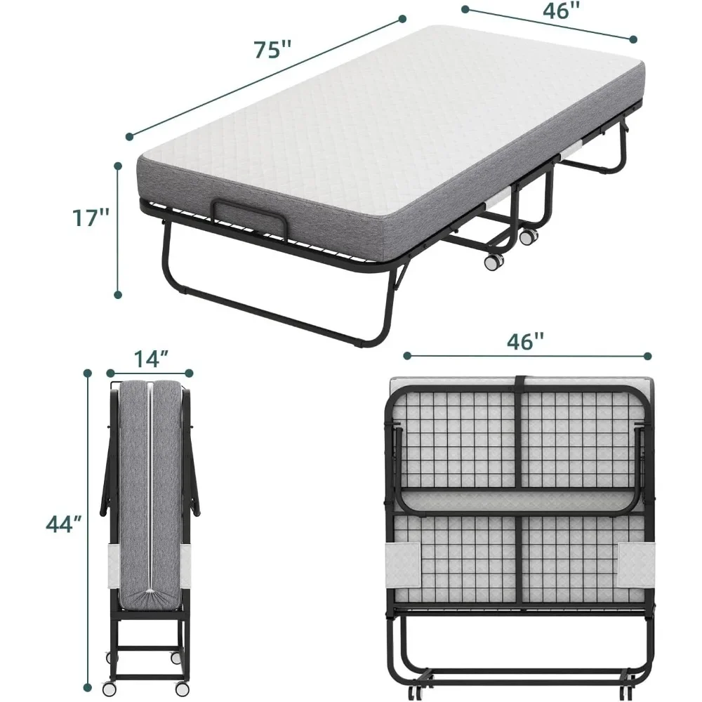 سرير كبير قابل للطي مع مرتبة مقاس 75 بوصة × 46 بوصة للكبار موفر للمساحة قابل للطي لسرير الضيوف سهل التخزين
