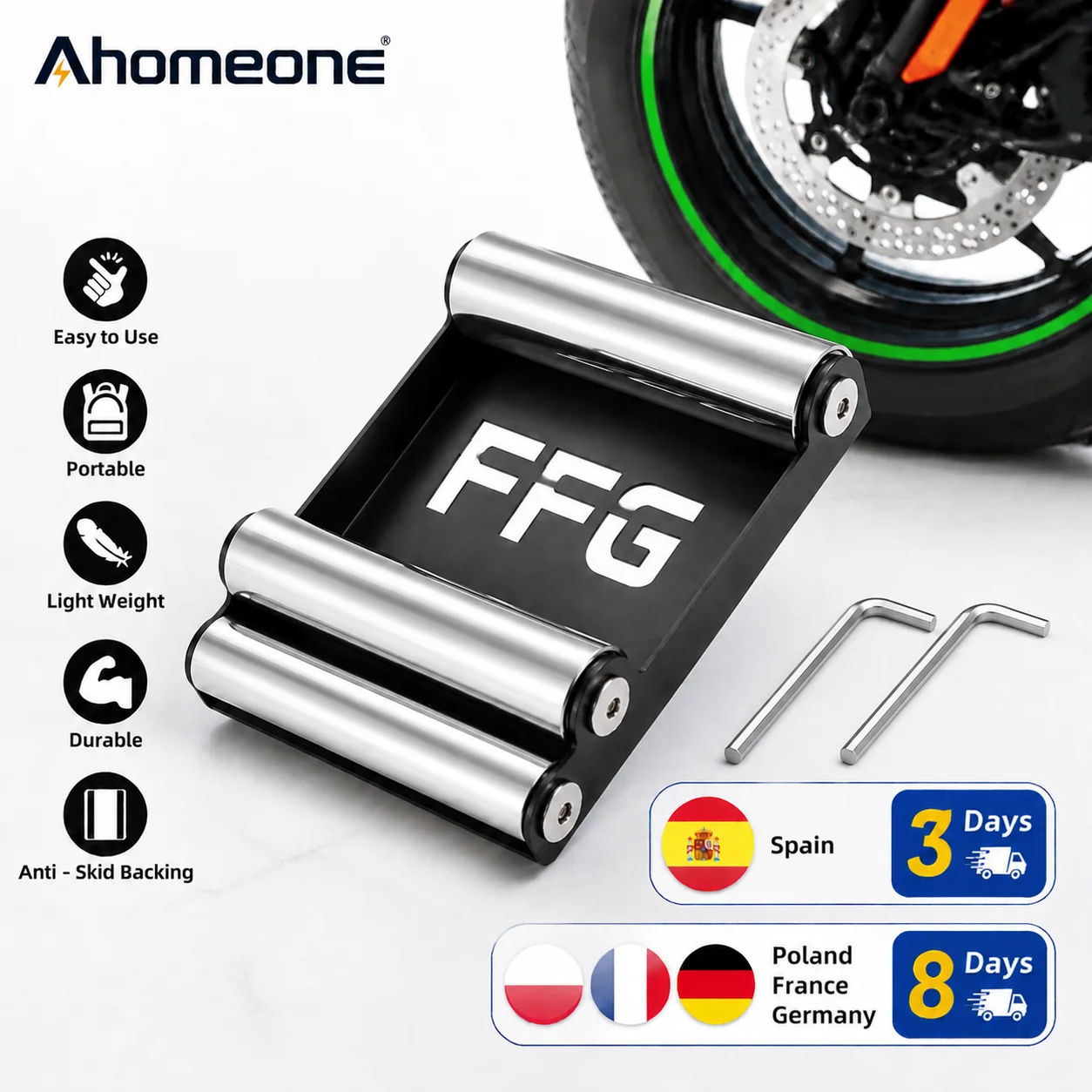 Image of 19,8cmx16,3cm Motorrad-Rollenständer Universeller Motorrad-Reifenreinigungsständer Tragbare Kettenreinigungs-Rampenanlage Radwaschhalterung aus robustem Stahl und Aluminium für Straßen- und Dirtbikes
