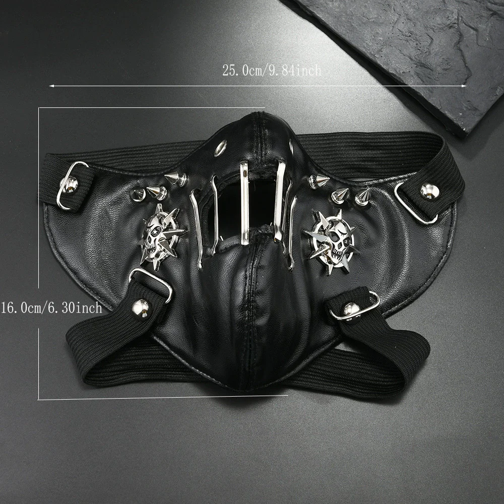 New Halloween Leather Mask Punk Rock Rivet Face Mask for Stage Performance Gothic Cosplay Half Mask Streetwear Grunge Accessory