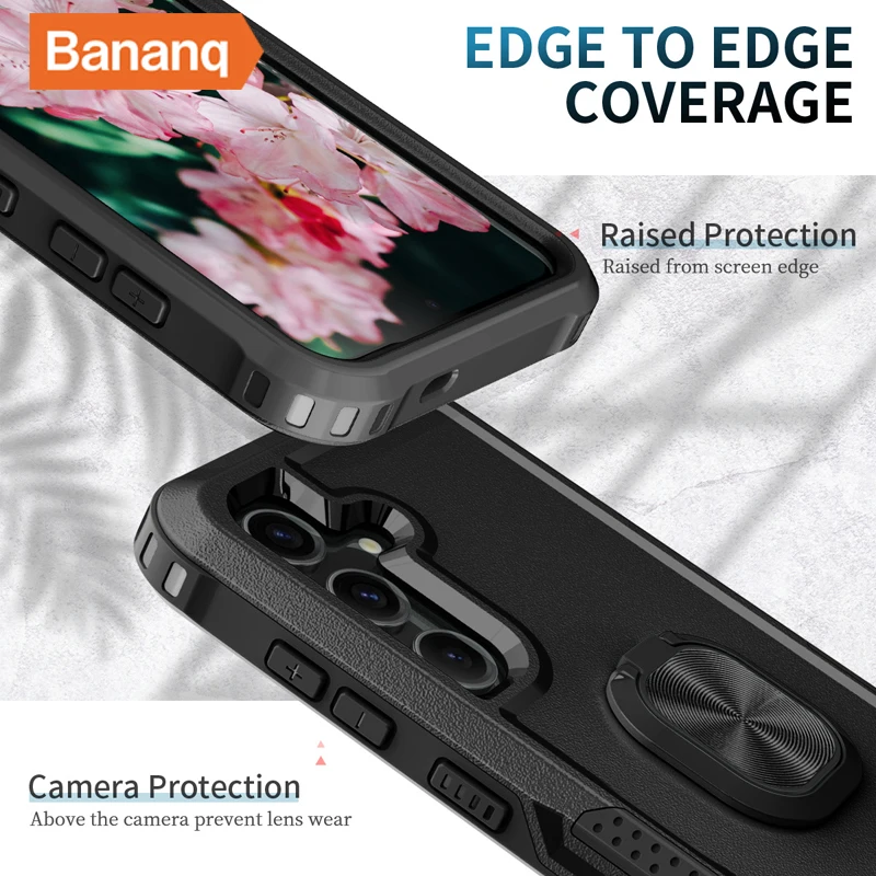 Bananq Magnetic Metal Ring Stand Case For Samsung S24 S23 S22 S21 FE Note 20 Ultra 10 Plus Cover For Galaxy A15 A14 A24 A54 A04S