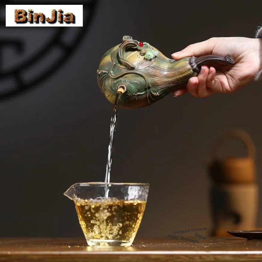 300ml Elegant Yixing Purple Clay Teapots Handmade Side Handle Pumpkin Pot Raw Ore Old Section Mud Kettle Zisha Tea Set Craft