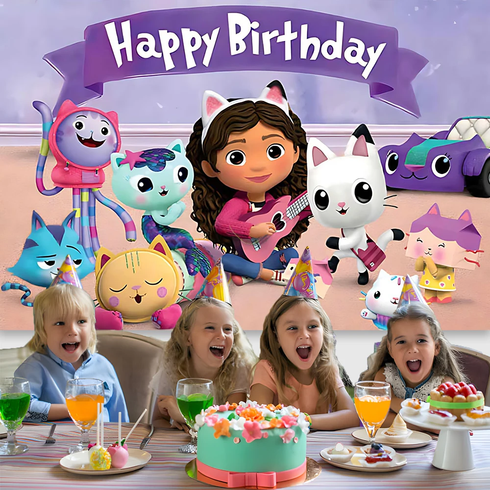 Cartoon G-Gabby’s Doll house Girls 5th Birthday Party Balloon Birthday Flag Background Cake Topper Baby Party Decoration Supplie