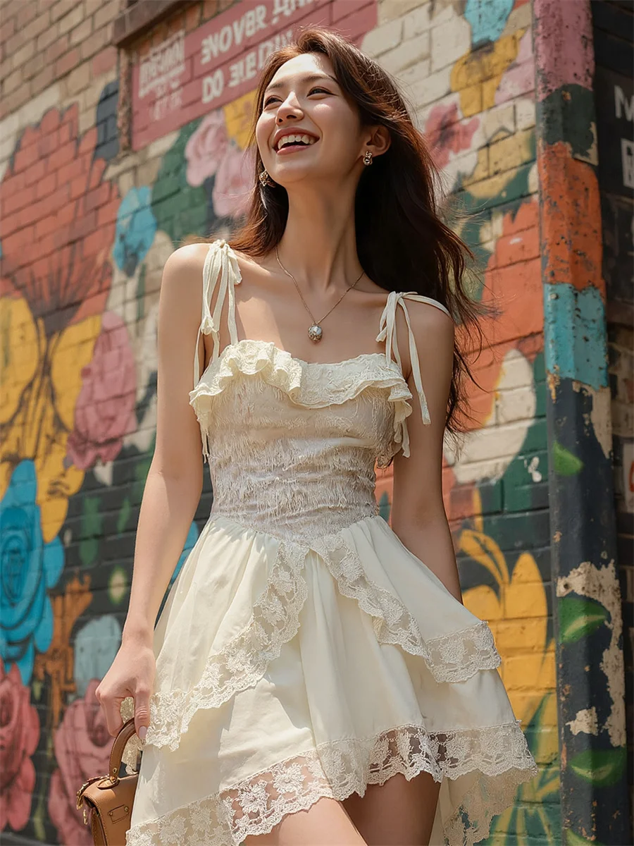 Women'S Dress Applique White Summer Flounced Edge Purple Sheer Drawstring Elasticity Fancy Boho Chic Evening Dance Spring Winter