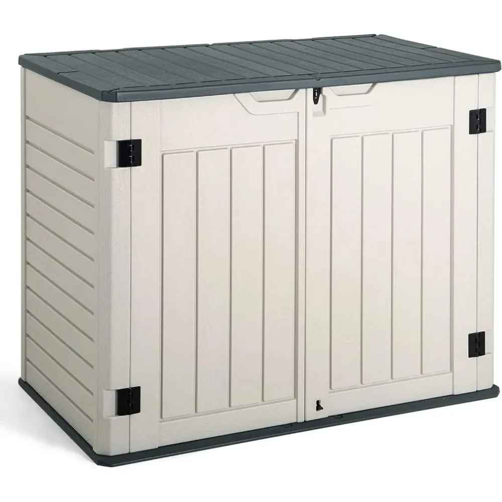 Horizontal Outdoor Resin Storage Shed 27 Cu. Ft. Garden Storage Extra Large Capacity Weather Resistant Storage Box for Garden