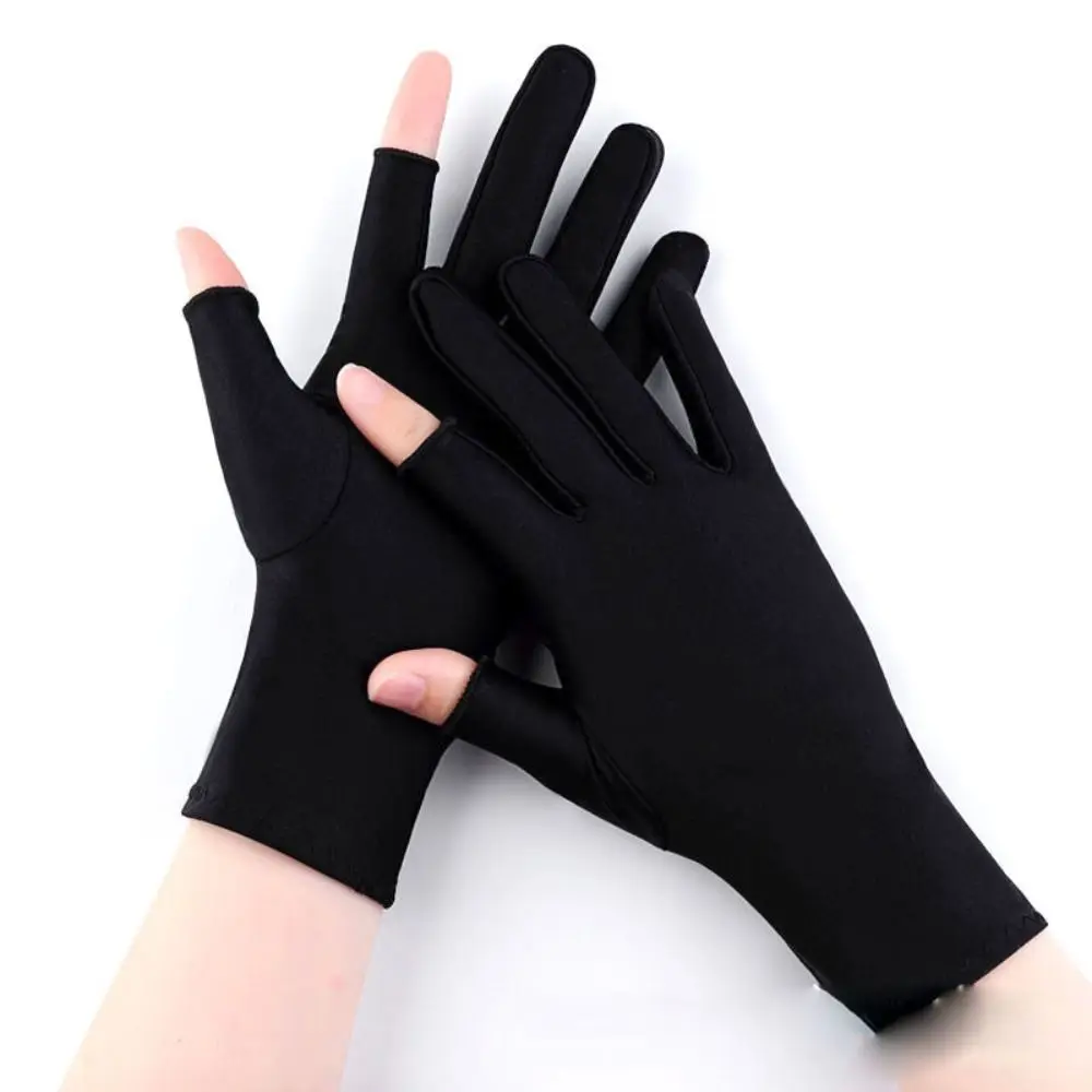 1 ペアスパンデックス女性日焼け防止手袋アイスシルクセミフィンガー薄型アイスシルク手袋日焼け防止無地