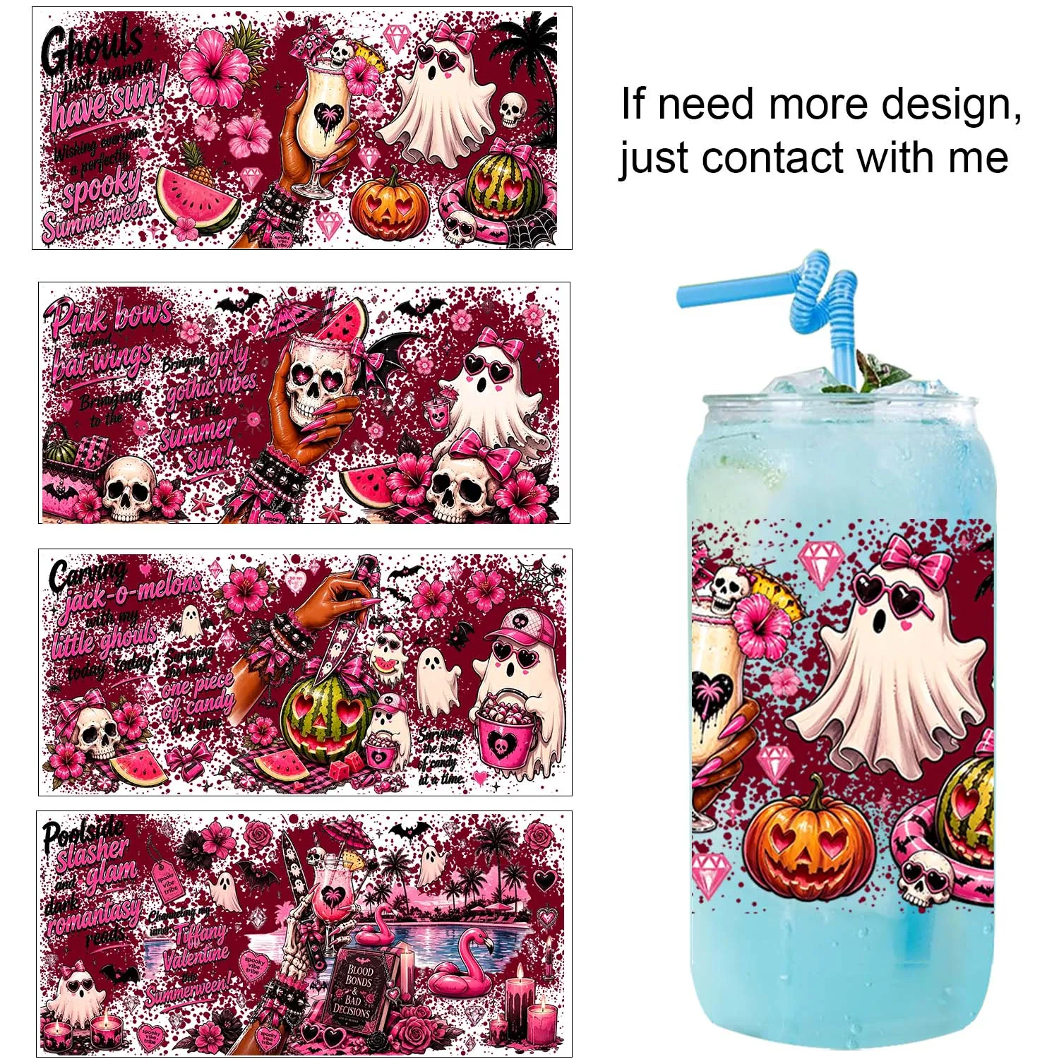 Funny Halloween Spooky Season Uvdtf Sticker waterproof DIY Decals 3D transfers uvdtf tumbler stickers 16oz uv dtf cup wraps