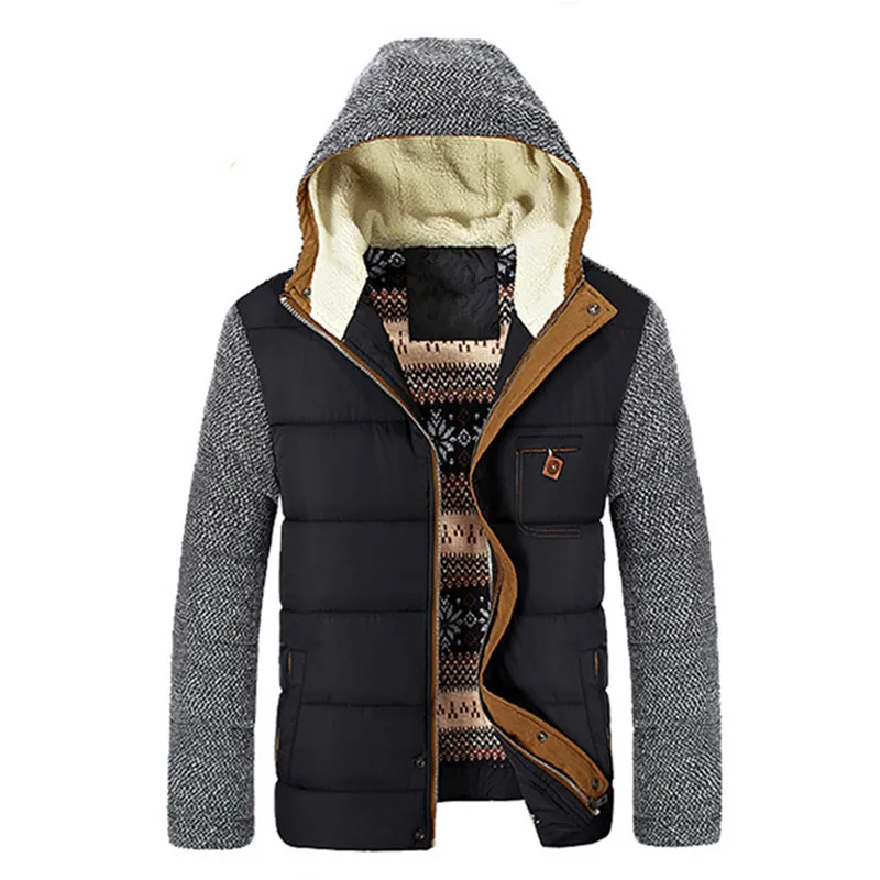 Men's Hooded Zipper Cotton Jacket Trendy Warm Autumn Winter Casual Thickened Youth Side-Sewn Pocket New