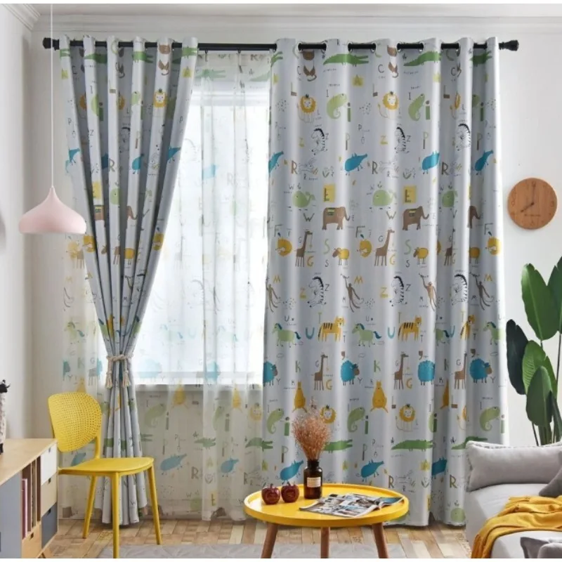 Simple Cartoon Series Zoo Blackout Curtains Living Room Bedroom Balcony Curtains