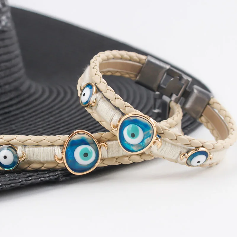 Lucky Protection Turkish Evil Eye Bracelet Braided Leather Multi-Layer Amulet Jewelry for Women Men Bohemian Cuff Braclets New