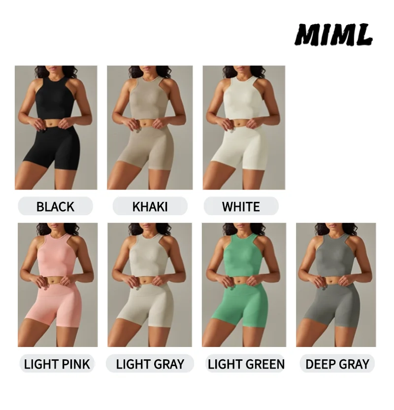Matching Two Piece Sets for Women Yoga Clothes Seamless Knitted Solid Vests Gym Workout Lift Buttocks Yoga Shorts for Women