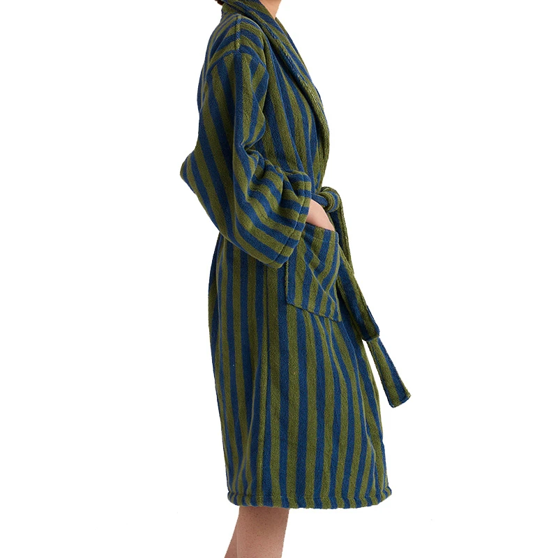 Ins Simple Female Kimono Robe Sleepwear 100% Cotton Towel Long Bathrobe Night Dress Autumn Winter New Couple Homewear Pajamas