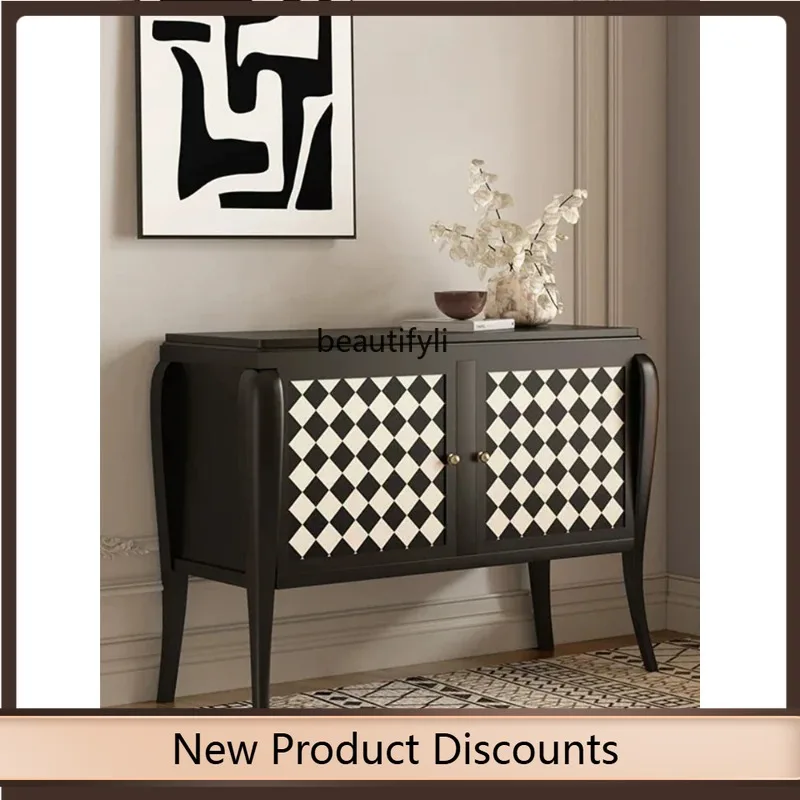 

K185 Light Luxury Hallway Mid-Ancient Solid Wood Sideboard Vintage Storage Cabinet Living Room Multi-Function Locker K185