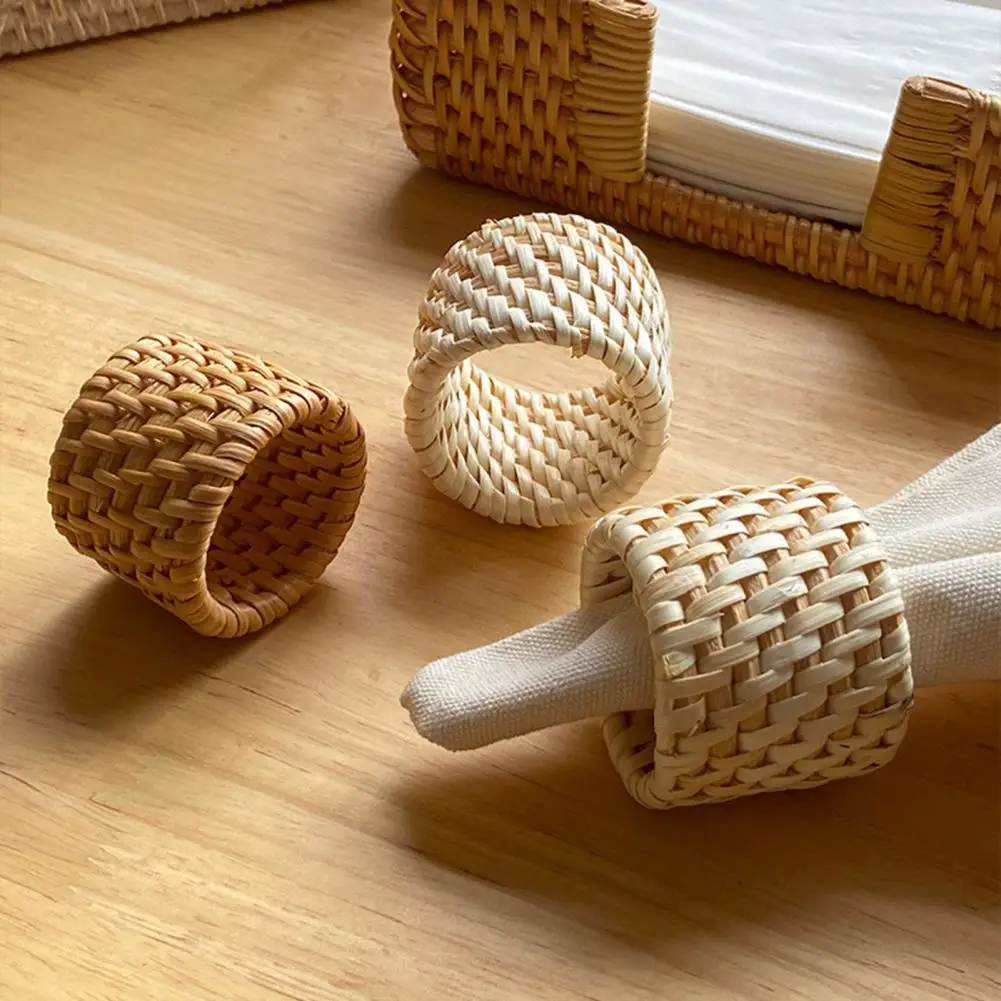 Rustic Napkin Holders Handmade Rustic Rattan Woven Napkin Rings for Wedding Party Table Decor Reusable Napkin for Everyday