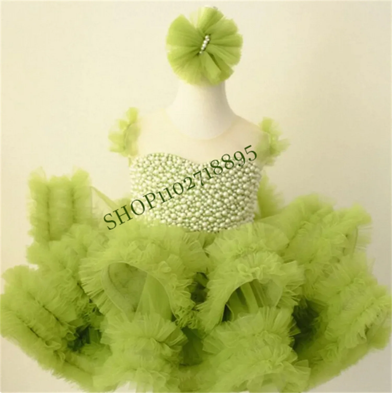 Puffy Tulle Baby Girl Birthday Dress with Detachable Train Little Princess Flower Girl Dress Infant New Birthday Gown