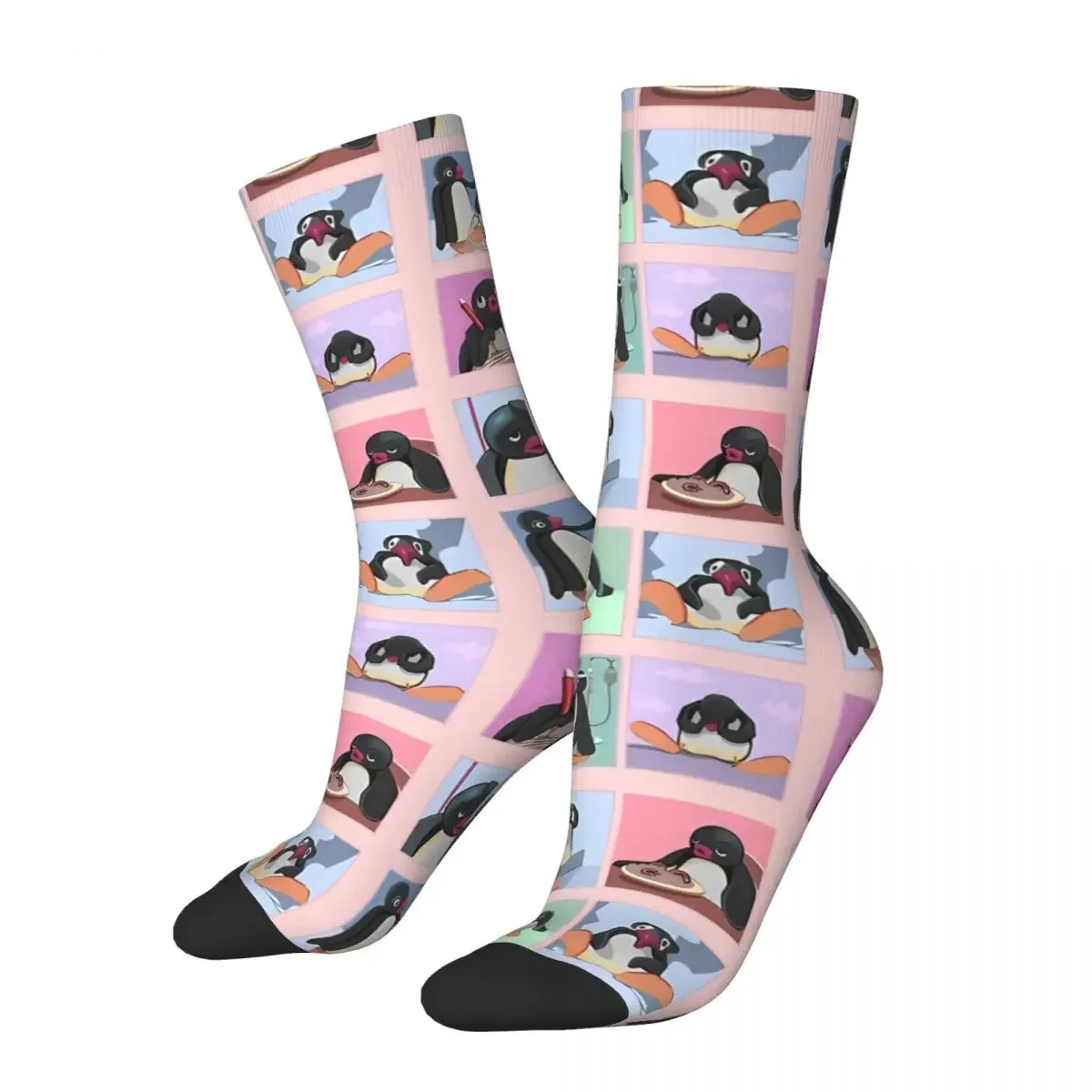 Retro Sad Chronic Illness Sticker Set Men's Socks Penguin Animal Unisex Hip Hop Pattern Printed Funny Crew Sock Gift