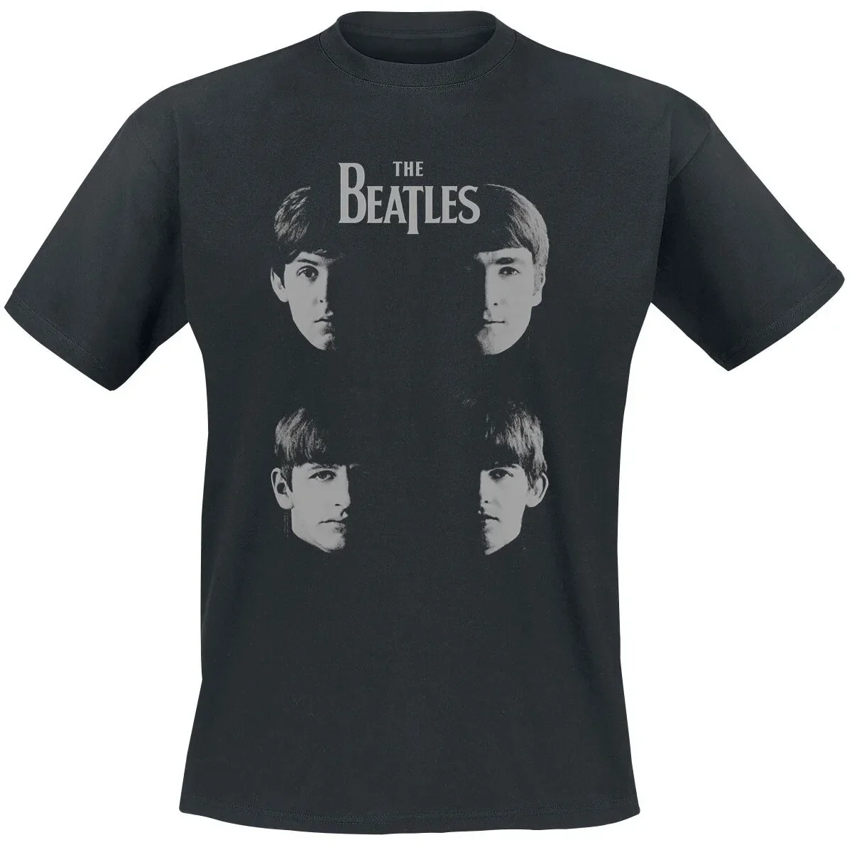 The Beatles 4 Porträts Gittermuster Unisex Baumwoll-T-Shirt Schwarz-Weiß-Druck Rock Casual Tee – Detail 5