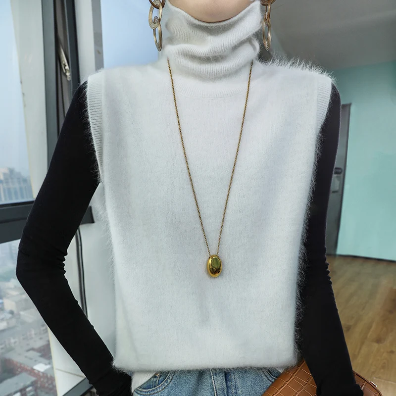 

Spring And Autumn New Mink Cashmere Vest Ladies Heap Heap Collar Vest Loose Slim Sweater With Sweater Coat