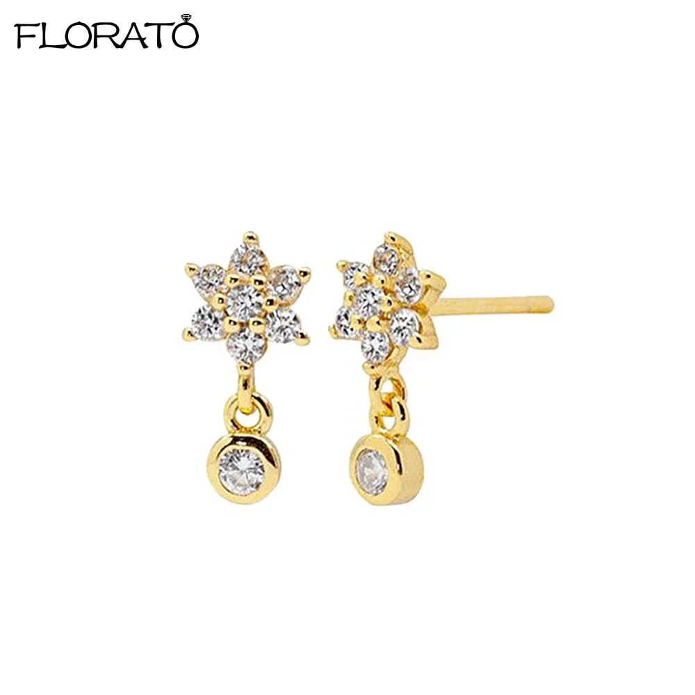 

925 Sterling Silver Ear Needle Snowflake Stud Earrings for Women Minimalist Star Crystal Pendant Earrings Fashion Jewelry