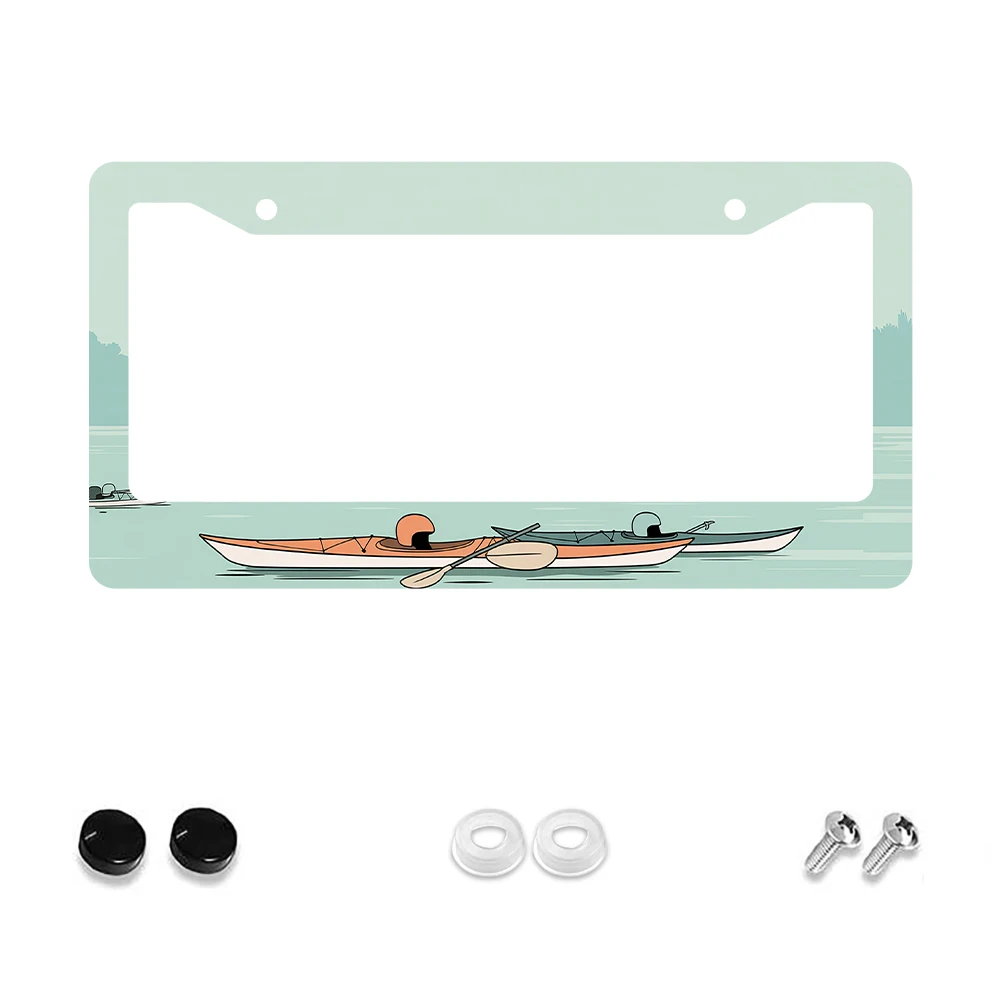 قطعة واحدة من إطار لوحة الترخيص ذو فتحتين لمشهد التجديف باللون الأخضر، نمط كرتوني، مادة ألومنيوم، 6 × 12 بوصة، مع مجموعة براغي، ممتعة وU