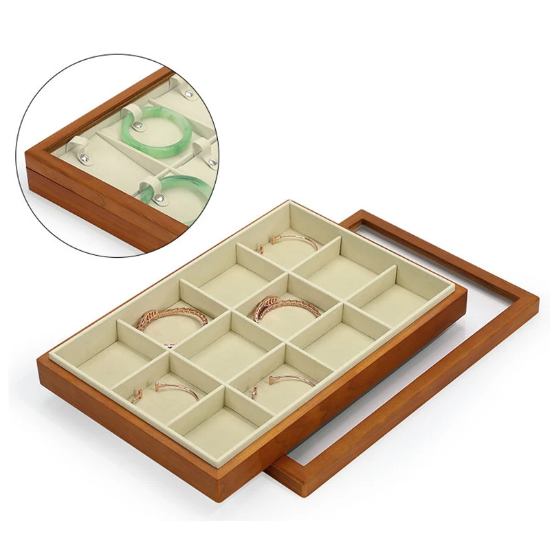 مجوهرات خشبية منظم صندوق قلادة سوار صناديق تخزين حلقة الإسورة قلادة خمر صينية العرض صناديق المجوهرات الفاخرة #4