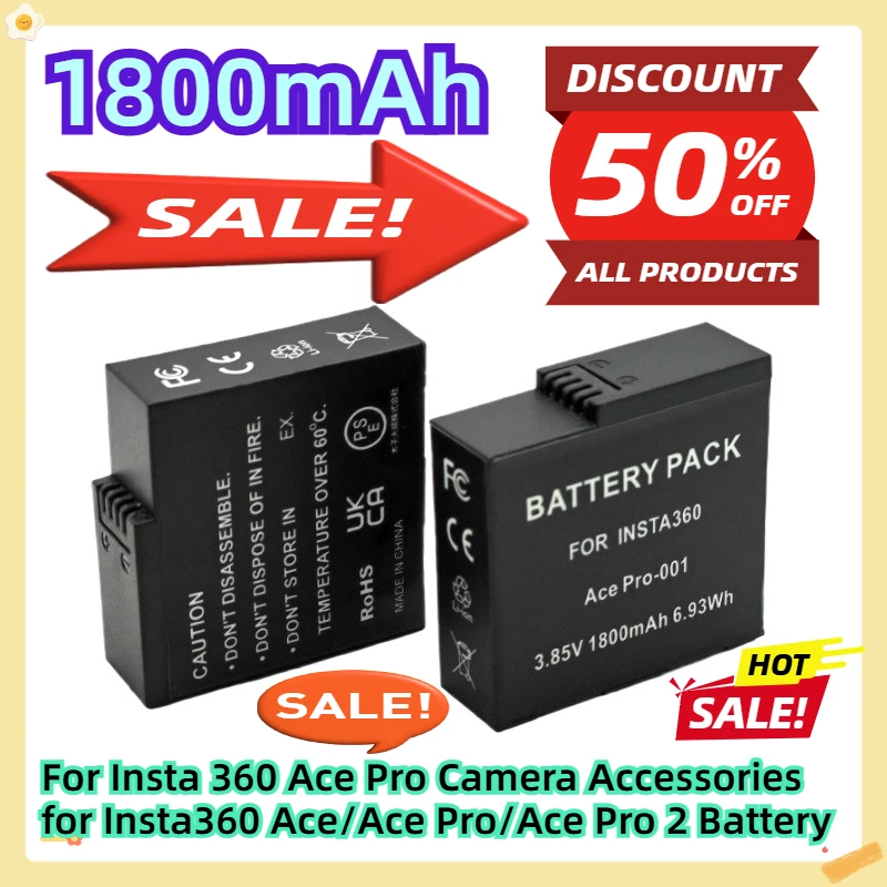 

For Insta 360 Ace Pro Camera Accessories for Insta360 Ace/Ace Pro/Ace Pro 2 Battery 1800mAh