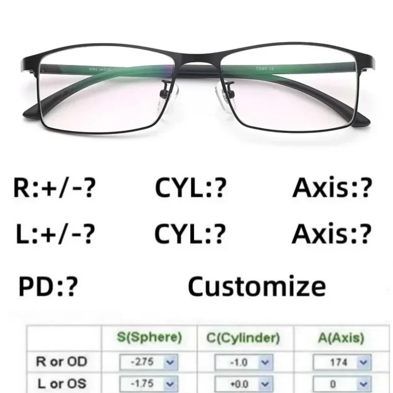 54MM Customized Prescription Glasses Man Myopia Hyperopia Astigmatism Progressive Multifocal Anti-Blue Light Discoloration