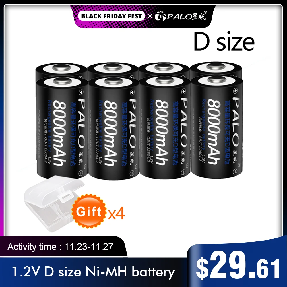 

PALO 2-10PCS 1.2V NI-MH battery D Size Rechargeable Battery D Type Nimh D 8000mAh Batteries