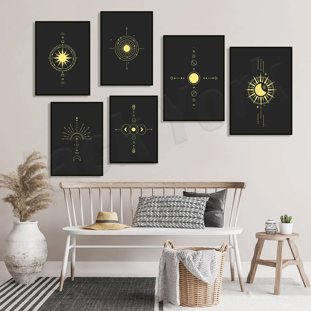 Celestial, Astronomy, Astrology, Line Art, Mystic Art Boho Style Wall Art Print Poster Home Living Room Bedroom Decor Gift
