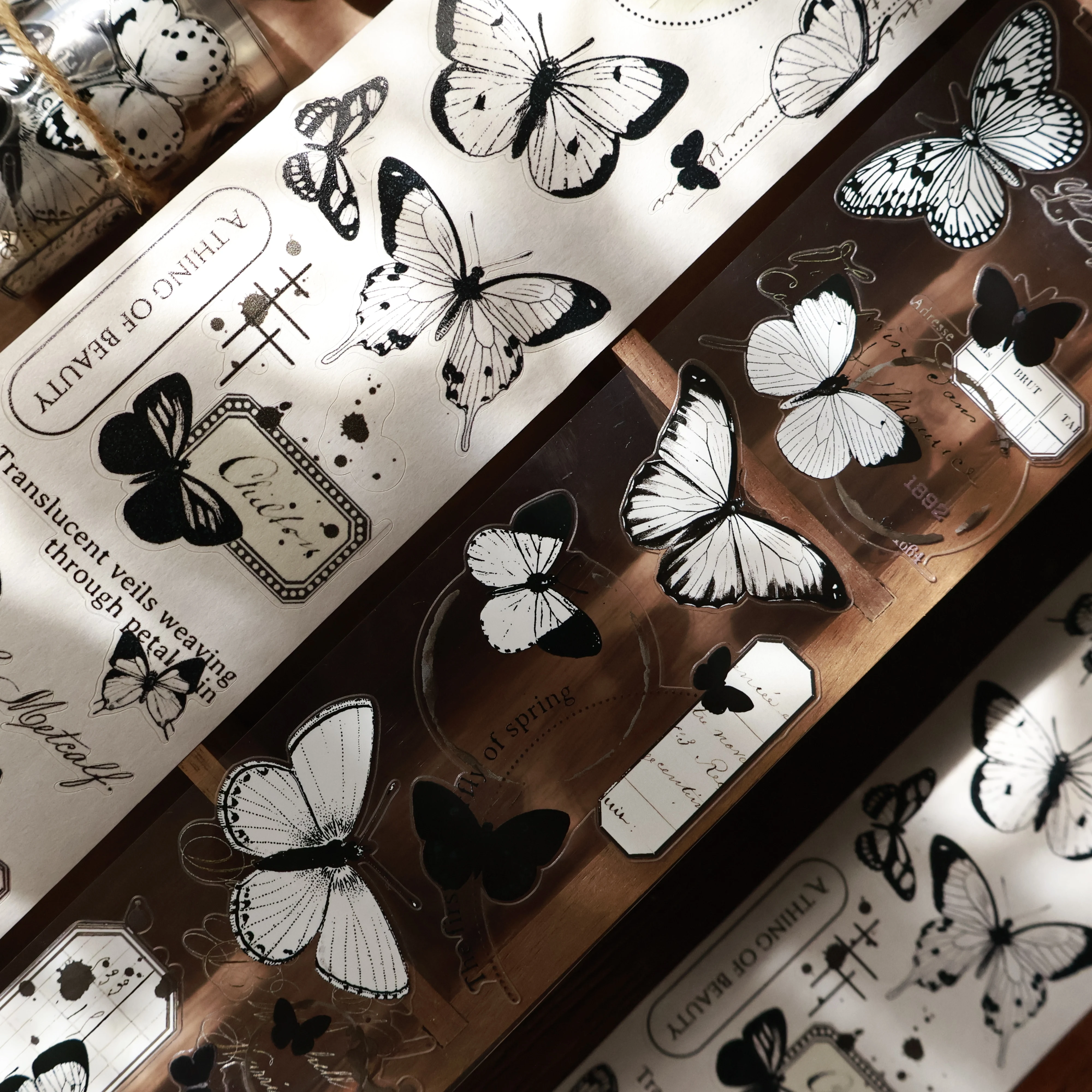 Yi'er's Die Cut Washi Pet Tape Retro Black and White Butterfly Sticker