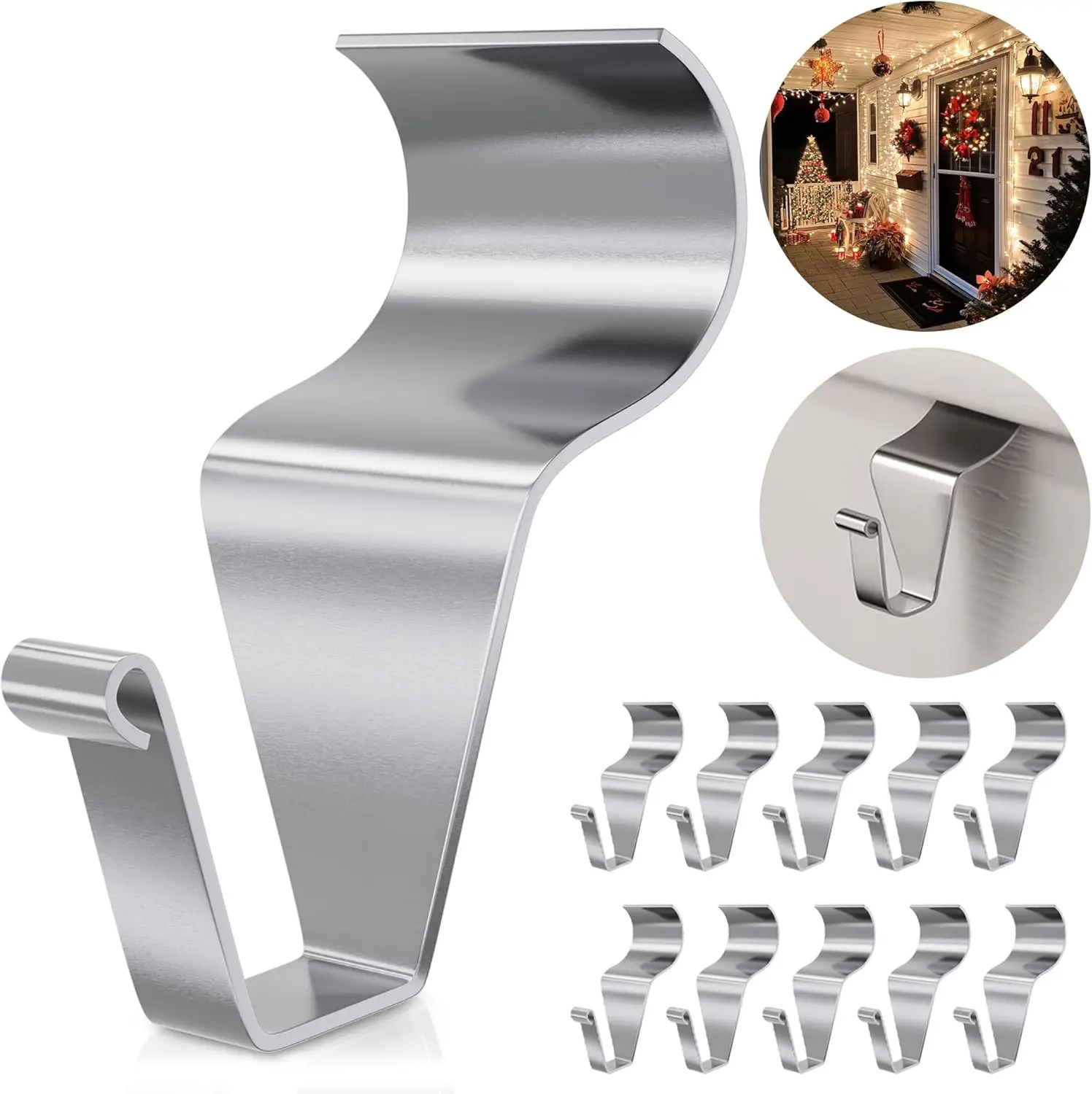 

Heavy Duty Vinyl Siding Hooks 10 Pack, No-Hole Needed Stainless Steel Clips for Hanging Wreaths & Decor on Patio