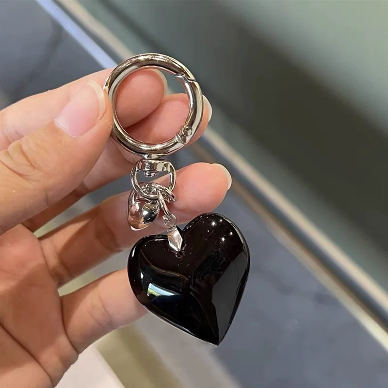 Y2K Simple Transparent Candy Color Resin Creativity Love Heart Charms Keychain Fashion Bag Backpacks Hanging Ornament Key Chain