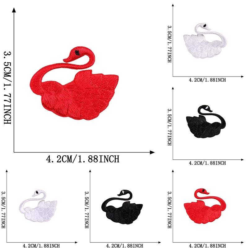 6 Stück Schwan-Aufnäher in Schwarz, Weiß, Rot zum Aufbügeln für Kleidung, bestickter Rucksack, DIY-Aufkleber für den Außenbereich, Applikation, Parche Thermocollant – Detail 2