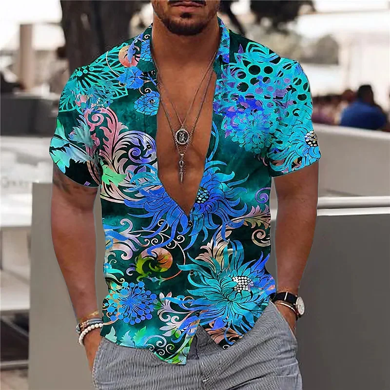 2022 Hawaii men's shirt cotton party beach casual fashion short-sleeved loose tops breathable lapel