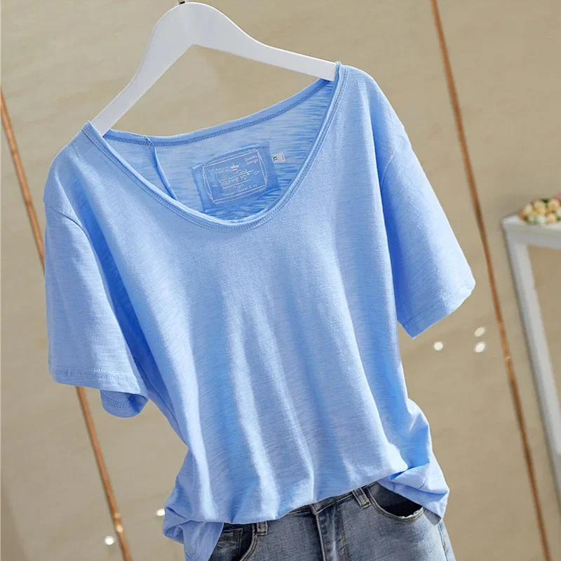 White Pure Cotton T-shirt Short Sleeved Women's Summer Versatile Loose Bottomed Shirt Top