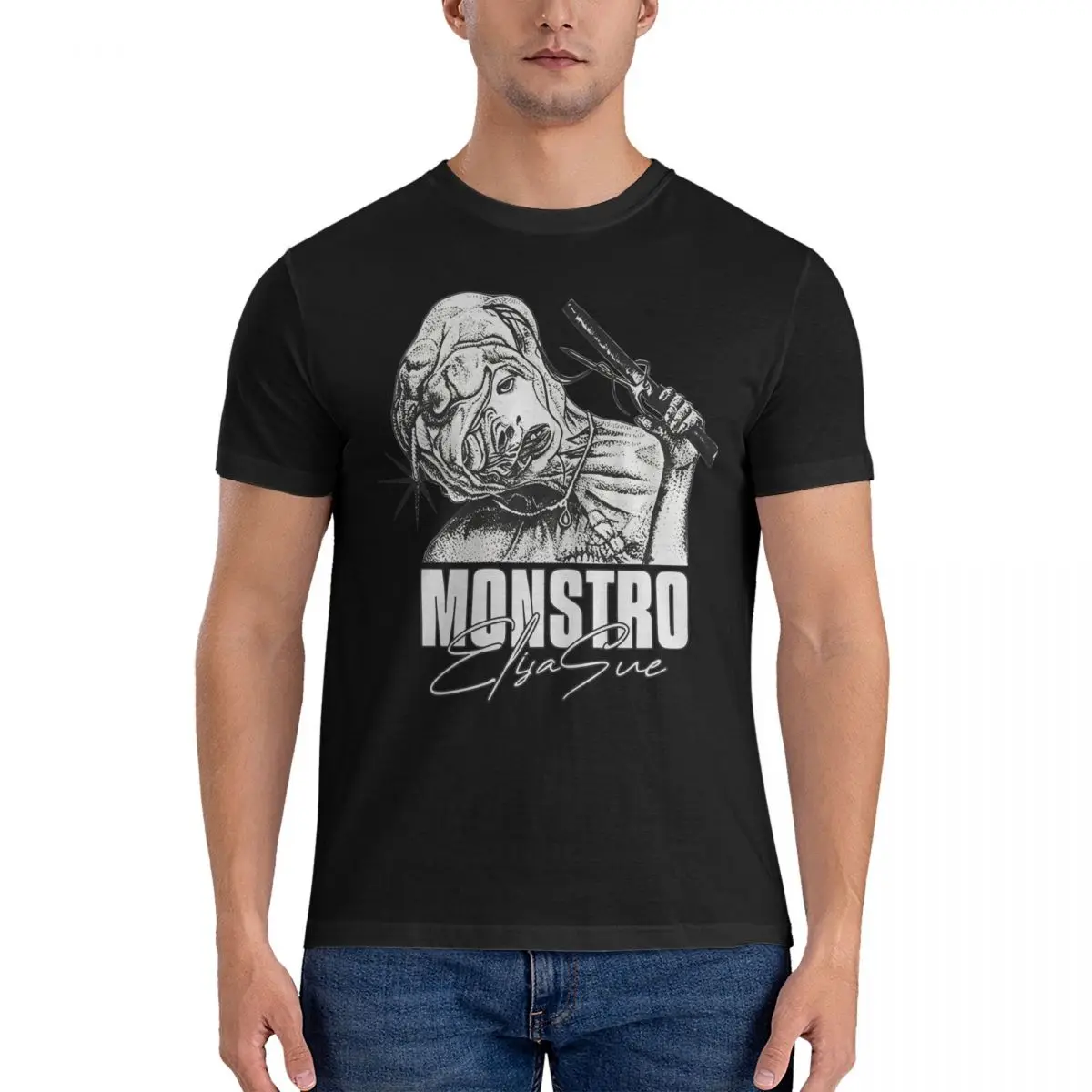 Ullzang Monstro Elisasue Retro T-Shirt Men Round Neck Short Sleeve Tops The Substance Movie Cotton Summer TopsTops