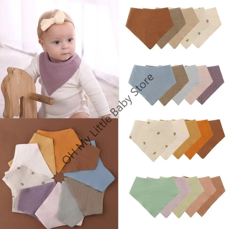 M76C 5 قطعة مريلة قطن للأطفال الرضع حديثي الولادة لون سادة لوشاح مثلث تغذية منشفة لعاب باندانا ملابس تجشؤ للأولاد والبنات Gi