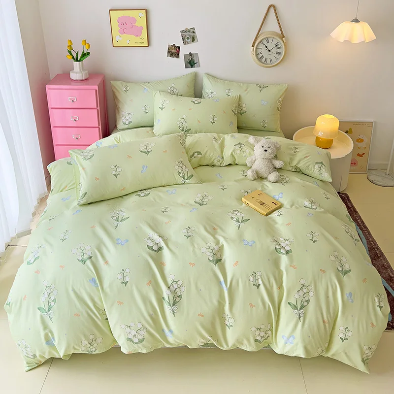 Super Soft Touch Duvet Cover Set,Double King Size Bed Quilt Cover with Pillowcases,Lily of The Valley Pattern Bedding Set King