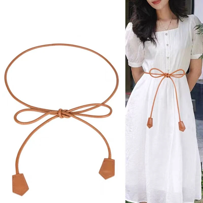 

Sheepskin Women's Thin Belt Luxurious Design Clothing Accessories Knotted Girdle Gothic Retro High Quality Tether Waist Cord