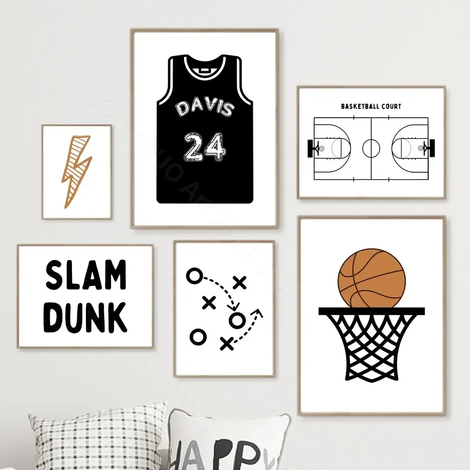 Black And White Boy Sport Basketball Shirt Poster Wall Art Print Canvas Painting Picture For Kids Room Nursery Decor